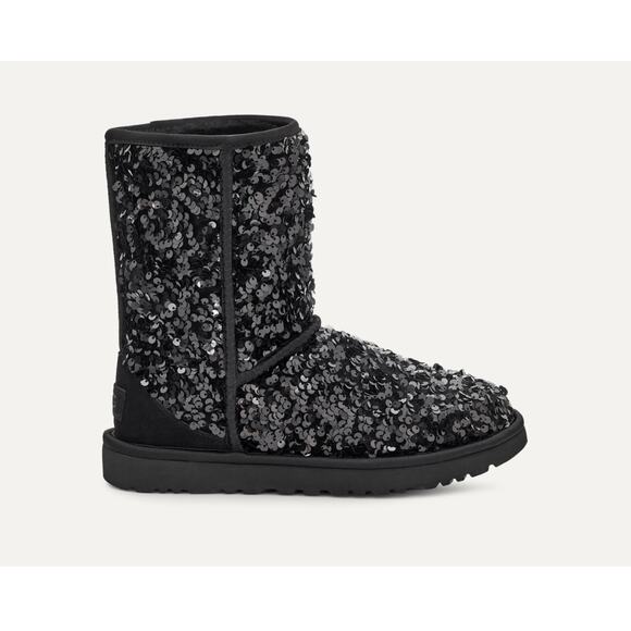Ugg short classic emu boot- sheepskin black sequin bling sz 9 women 1130650 - Picture 4 of 14